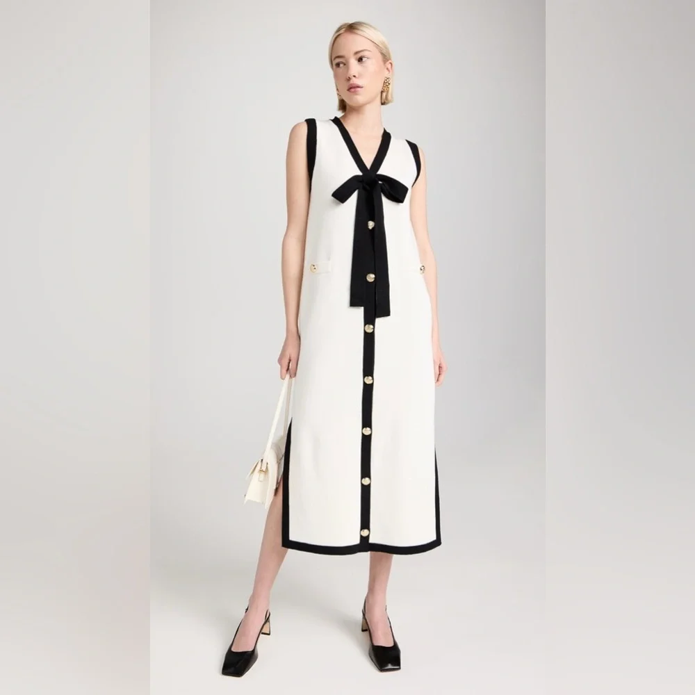 NWOT English Factory Knit Midi Dress With Ribbon Tie - Picture 1 of 9